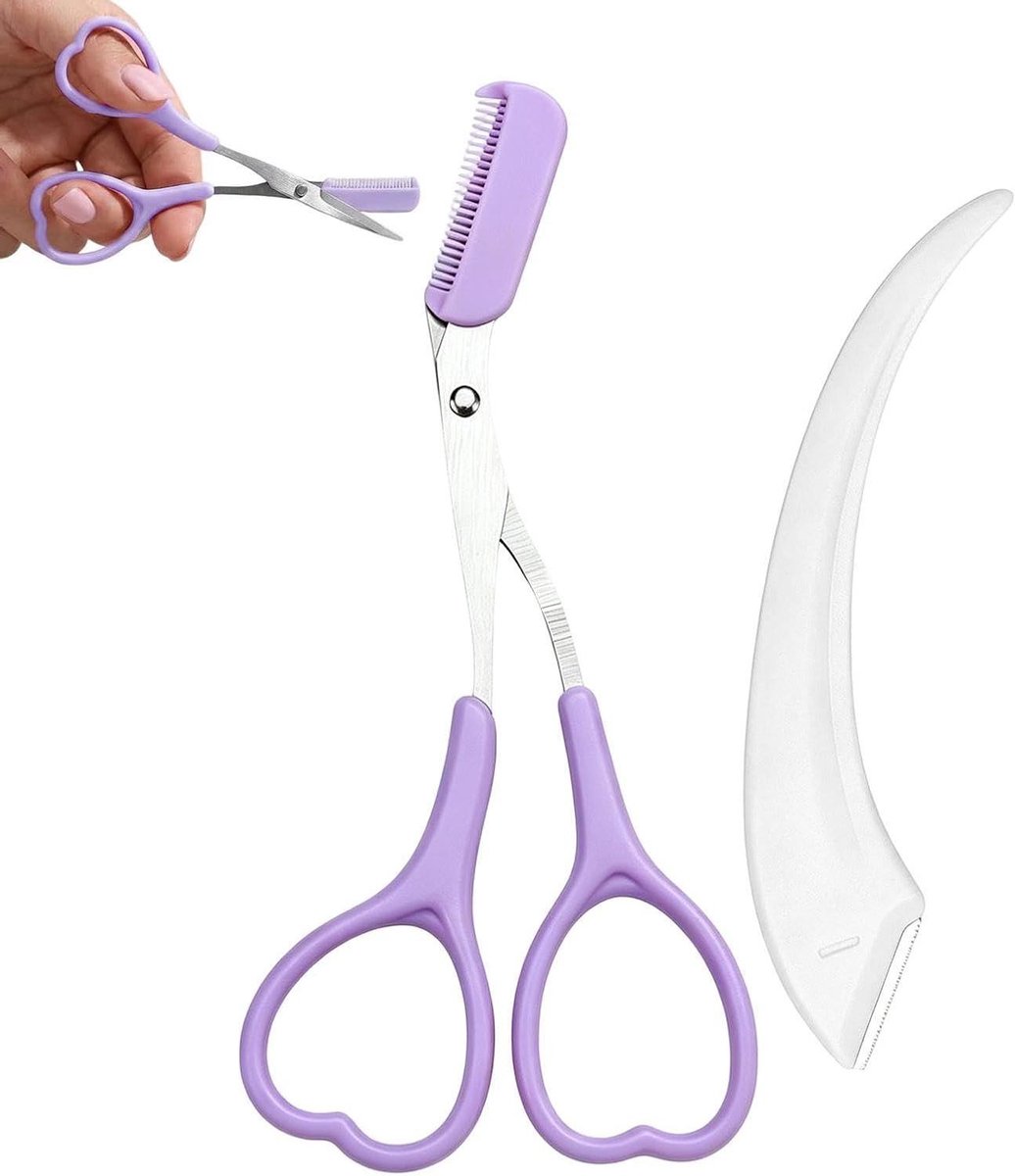 Wenkbrauwschaar met Trimhulpmiddel - Gezichtshaartrimmer - Precisie Styling - Antislip Grip - 13x6cm - Paars