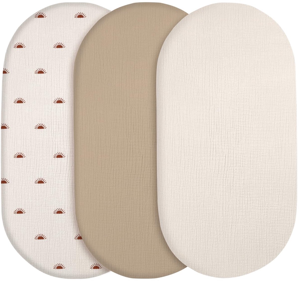 SnelShoppen - Peepeemax Moses Mandlakens 80x40 cm, 100% Katoenen Kinderwagenvellen, Mousseline Wieg Laken, 3 Stuks, Geschikt voor Ovale en Rechthoekig