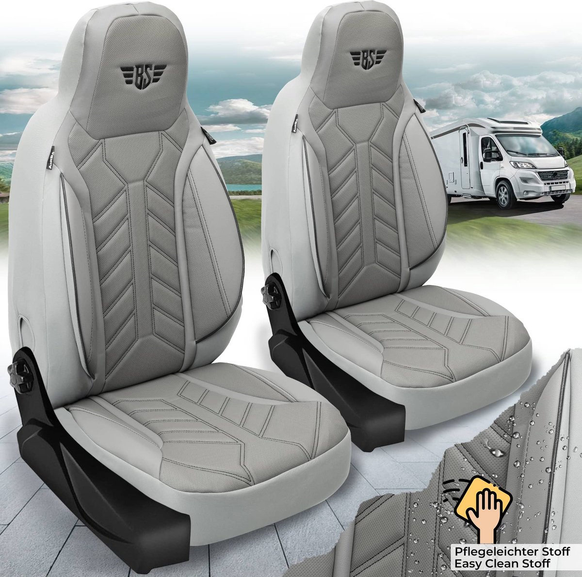 Premium Camper stoelhoezen voor Knaus LIVE WAVE DPL508 in Grijs (2 losse stoelen)