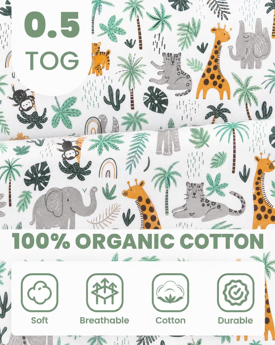 SnelShoppen - JiAmy Baby Slaapzak 1 1,5 0,5 TOG Katoenen Slaapzak Unisex Baby Draagbare Deken voor Pasgeboren & Baby 0-24 Maanden Groen 6-12 Maanden