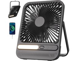 SnelShoppen - Draagbare Reisventilator 7 inch met Licht, 28 Uur Looptijd, 4 Snelheden, 42 dB Geluidsniveau, 8-Uurs Timer, 180 Graden Verstelbaar, Opla