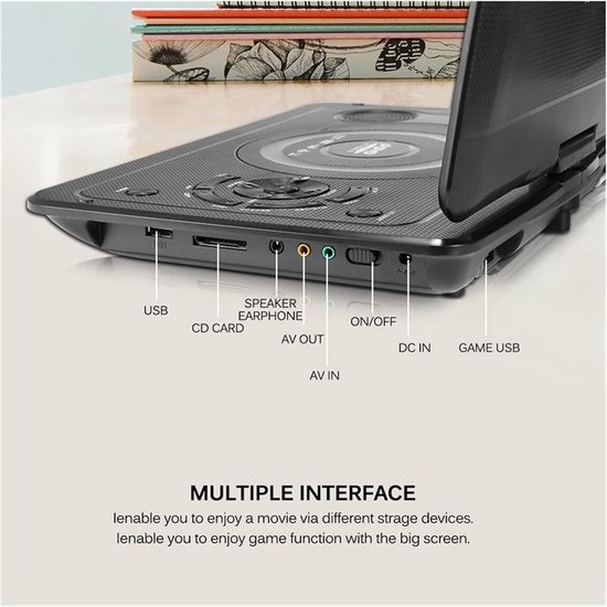 Draagbare DVD Speler - Auto DVD Speler - Films Kijken - 270 Graden Rotatie - 13.9 Inch - Zwart — afbeelding 3