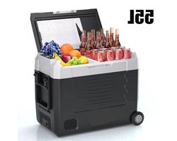 Elektrische Koelbox - Refrigerator - Frigobox - Vriezer - Auto Koelkast - Compressor Koelbox - 55L - Dual Zone Vriezer & Koeler - 12V / 24V DC, 100-240V AC - Voor Camping en Reizen - met Wielen - Standaard
