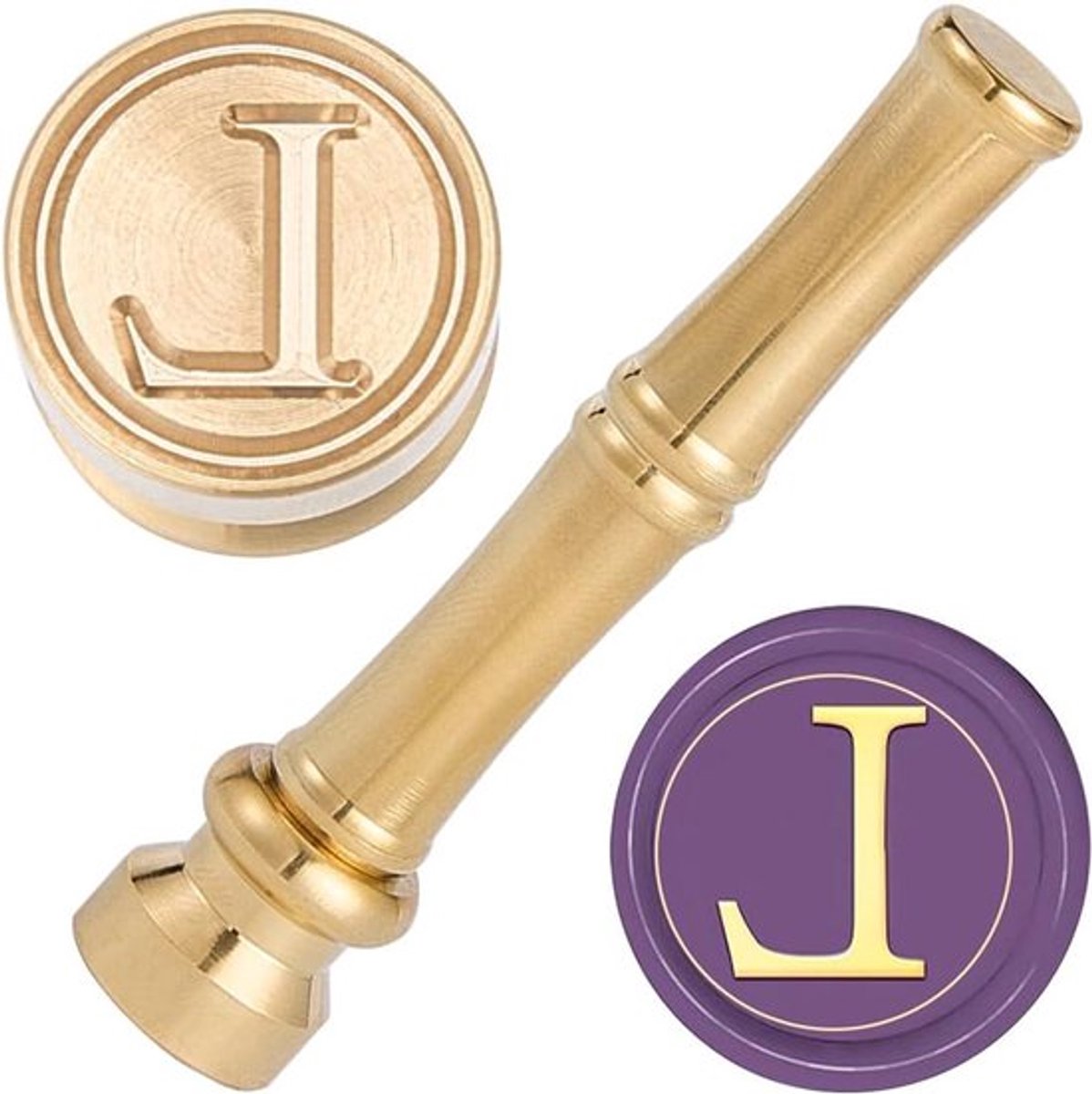 - Mini Zegelstempel - Zegelwas - Initiaal L - Messing - Verguld Metaal - Retro Vintage - Bamboe Handvat - Bedankkaarten - Enveloppen - Uitnodigingen