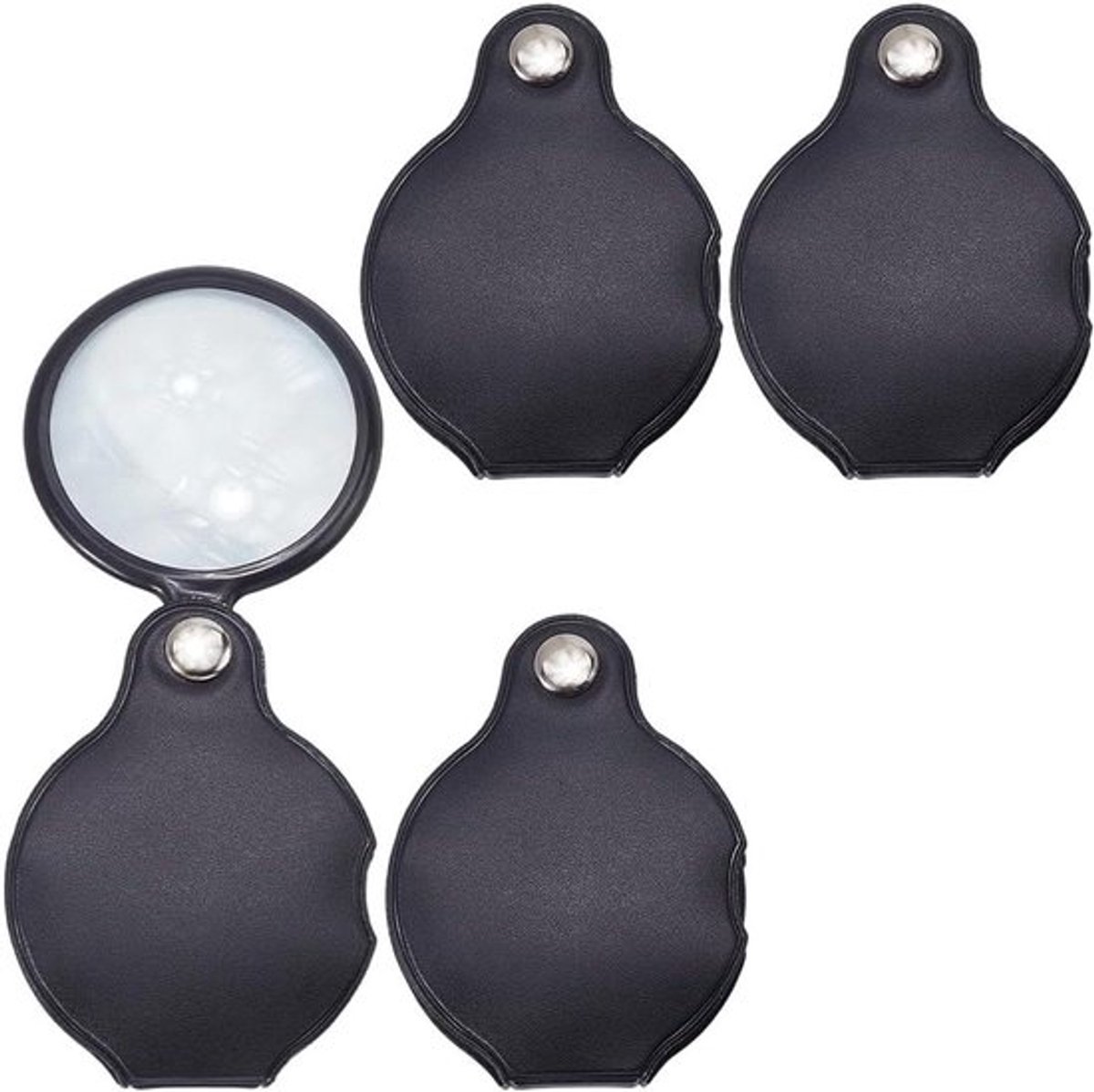 - Vergrootglas - Pocketformaat - Zwart - Leesgereedschap - Opvouwbaar - Vergroting - Geschikt voor Boek en Tijdschrift - Roterende Lens - Sieradeninspectie - Lederen Cover - Platte Ronde - 4 stuks