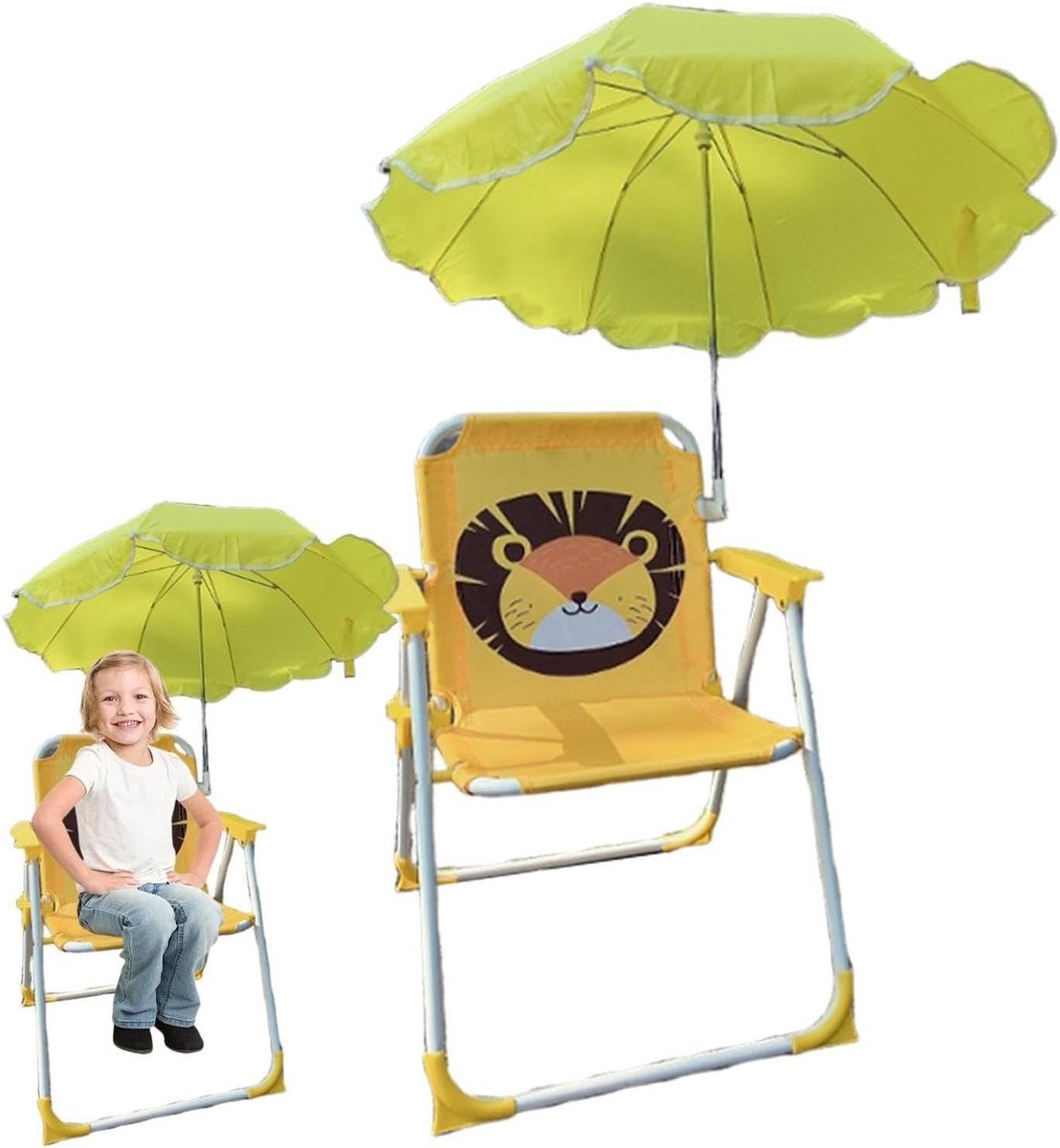 Kinderstoel met Parasol - Opvouwbare Buitenzitplaats - Buitenactiviteiten - Draagbare Schaduw - 9.4 x 34.5 x 9.4 cm - Leeuw