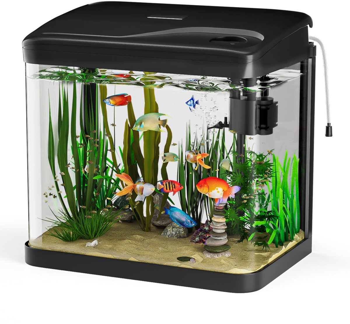 SnelShoppen - PUTINEI 15L Nano Vistank Aquarium Set met LED-lampen, Filtersysteem, Klein Zwart Aquarium Compleet voor Thuis, Kantoor, Kinderen