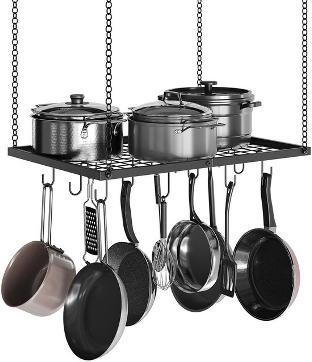 Pottenrek Hangend - Metalen Kookgerei Organizer - 12 Haken - 60,2 cm - Eenvoudige Installatie - Stijlvol Design - Keukenrek
