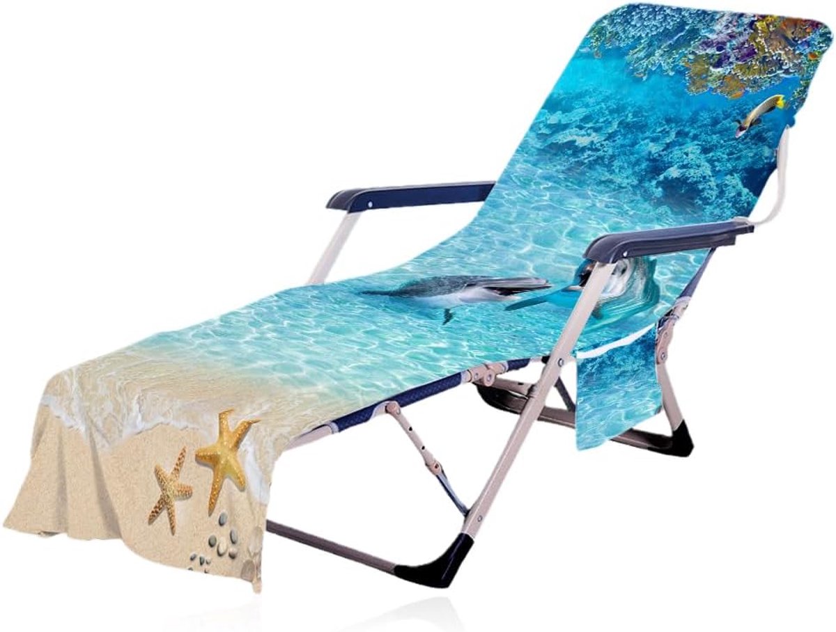 Thijox - Beschermhoes voor Tuinligstoel - Oceaan Microvezel Sneldrogend Strandhanddoek met 2 Zakken - Beschermhoes voor Zonnebed, Handdoek, Badstof, L