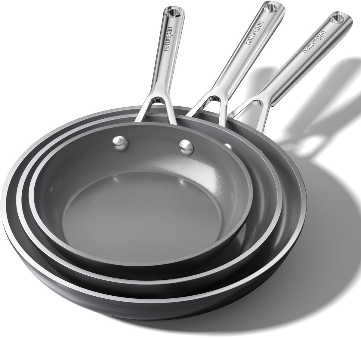SnelShoppen - 3-delige Naturepan DiamondTitan Keramische Koekenpannen Set 20+24+28cm, Antiaanbak, Geschikt voor Alle Kookplaten, Ovenbestendig, Vaatwa