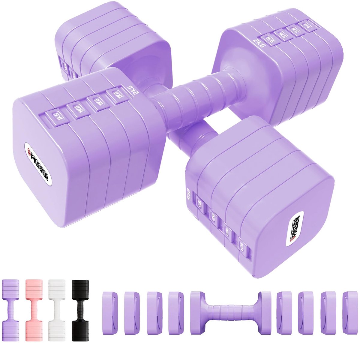 SnelShoppen - Passer 20 kg Verstelbare Halterset, 5-in-1 Korte Halters, 2 Stuks, 2/4/6/8/10 kg Per Halter, Verstelbare Dumbbellset voor Thuisgym, Krac