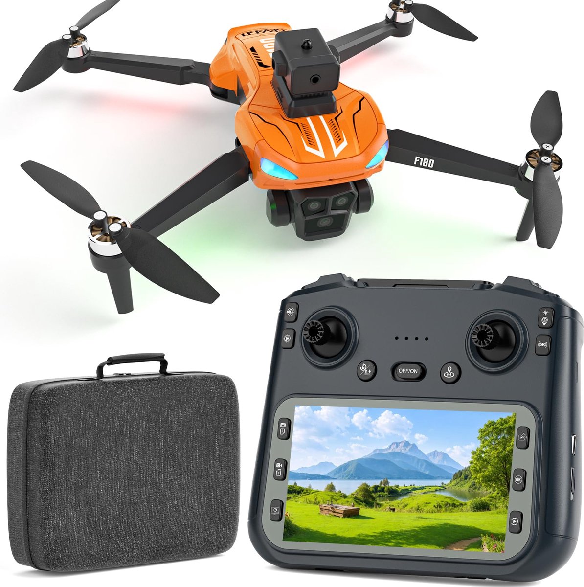 SnelShoppen - GPS drone met 4K camera, 4,5'' afstandsbedieningsscherm, automatische terugkeer, obstakelvermijding, 22 minuten vlucht, opvouwbare RC-qu