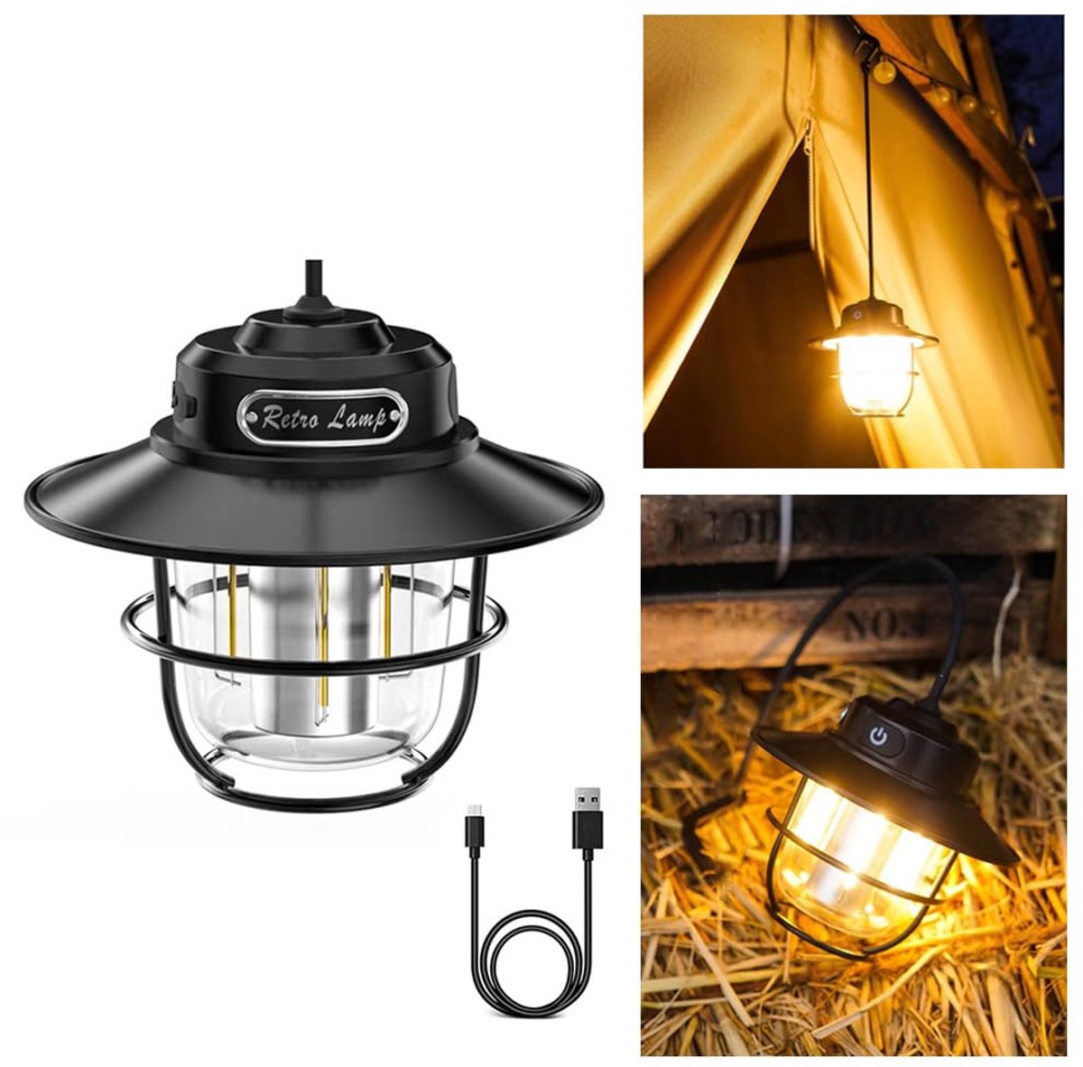 SnelShoppen - LED Oplaadbaar Outdoor Camping Licht - Mini Draagbare Tent Noodlicht - 4-Snelheidsmodus - Wit en Warm Licht - Amber en Warm Wit Licht -