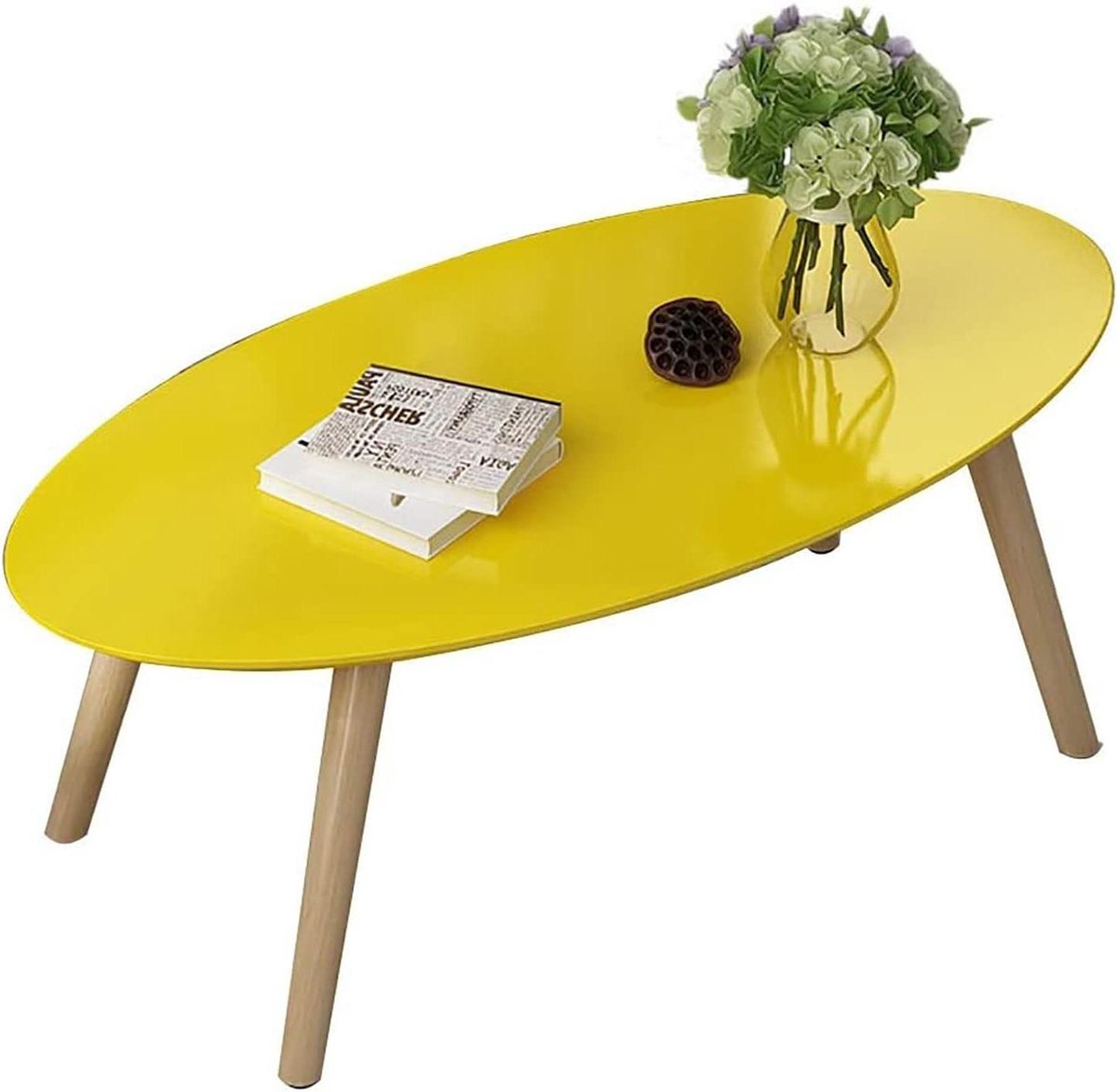 Ovale bijzettafel - Salontafel lage tafel - Woonkamer decoreren - Massief houten poten - 80X50X45CM - Veelkleurig