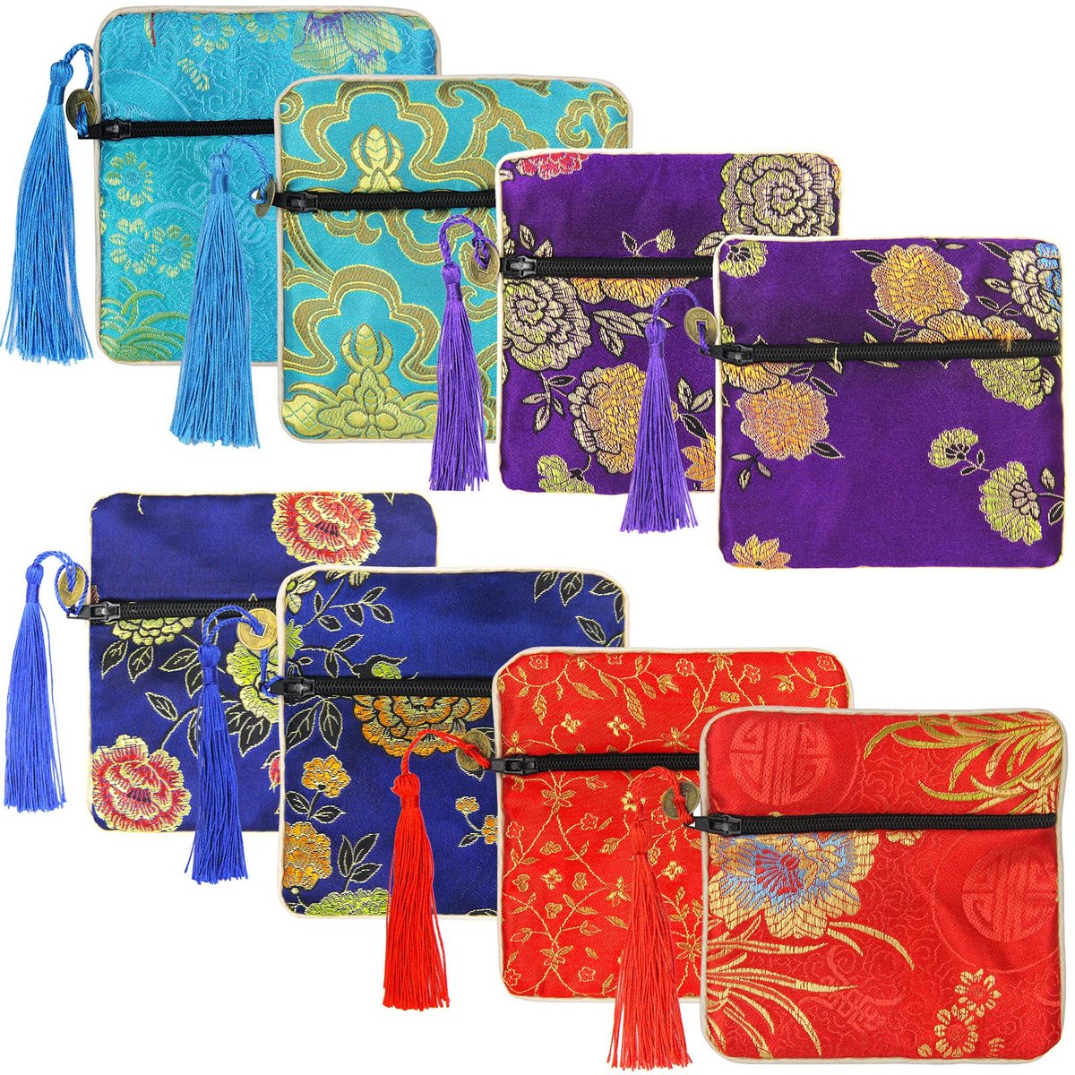 Dailygoods- Sieraden Tas Stijlvol - Sieradenzakjes - Brokaat - Cadeauzakken - 8 Stuks - 11,5 x 11,5 cm - Satijnen Trekkoord - Sieraden Zakjes