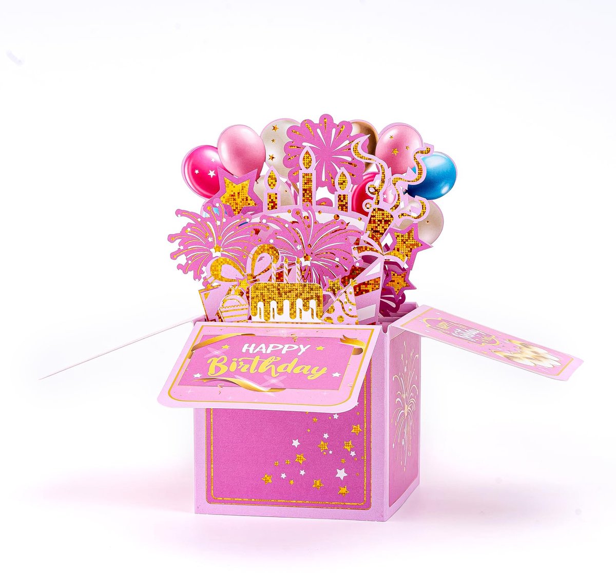 Dailygoods - Pop-up Verjaardagskaart met Taart en Vuurwerk - 3D Wenskaart