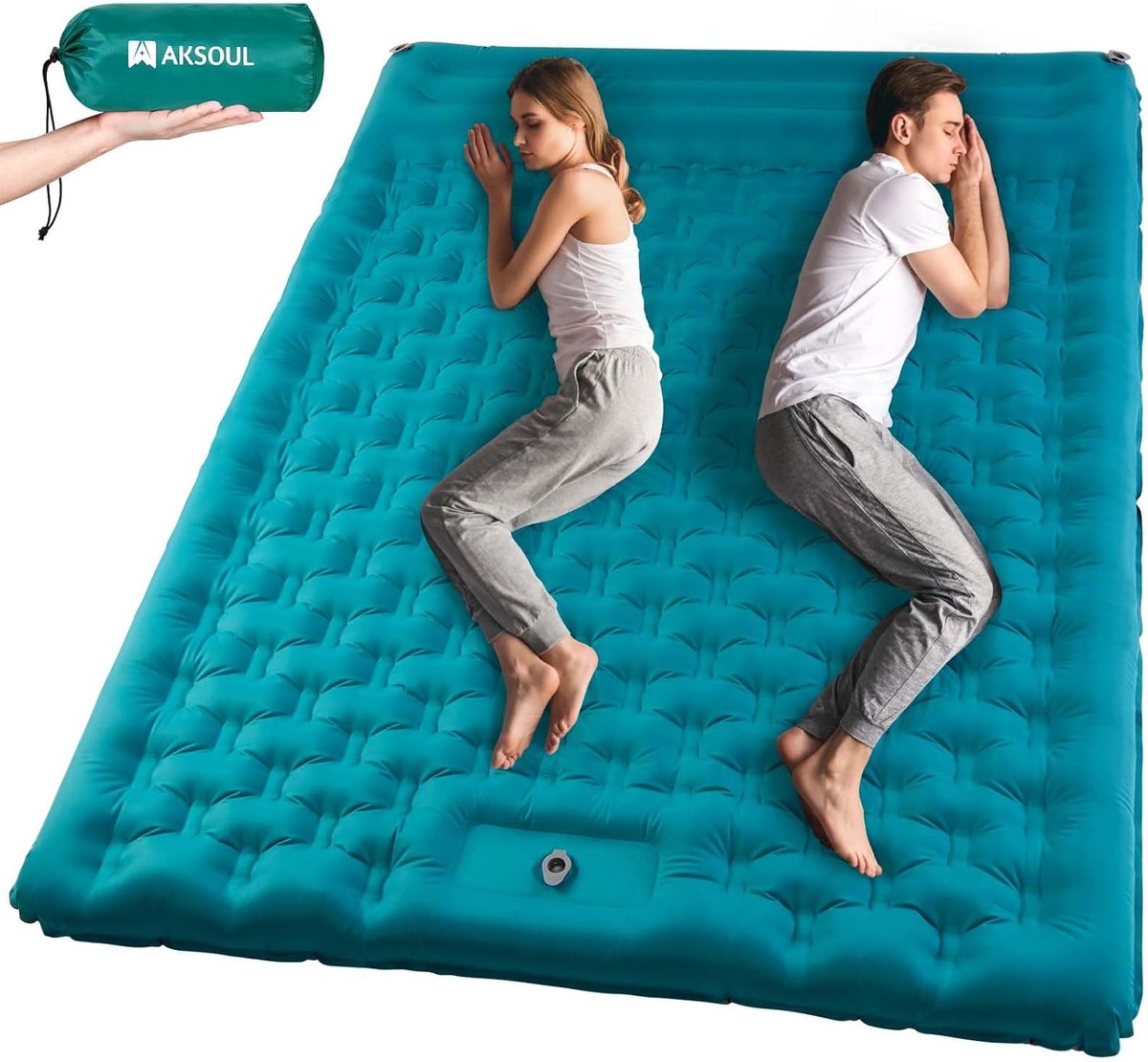SnelShoppen - Dubbele zelfopblazende slaapmat voor kamperen, ultrabrede en dikke matras voor 2 personen, lichtgewicht draagbaar bedslaapkussen met ing