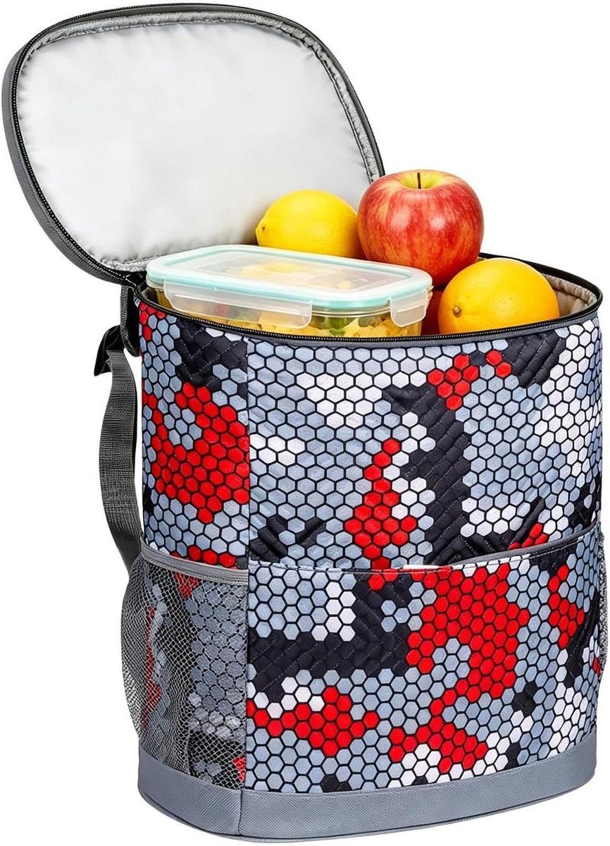 Koeltas Rugzak - Opvouwbare Lekvrije Koeler - Buitenactiviteiten - Waterdicht Isolatiesysteem - 33 x 29 cm - Zeshoekig rood