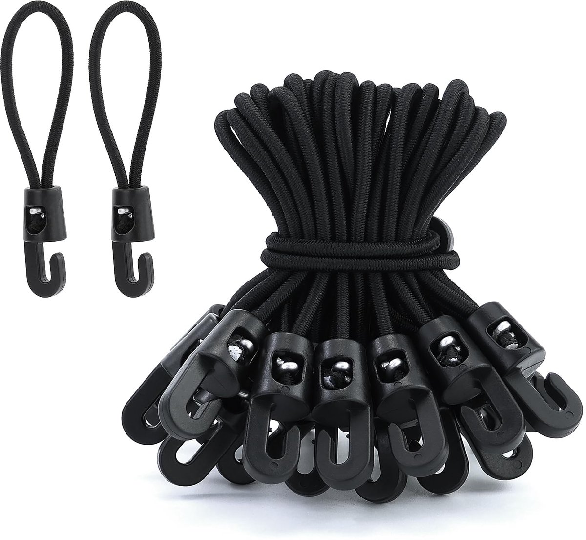 Dailygoods - Spanrubber met Haken 24 Stuks - 10 cm Zwart voor Zeilen en Tentbevestiging