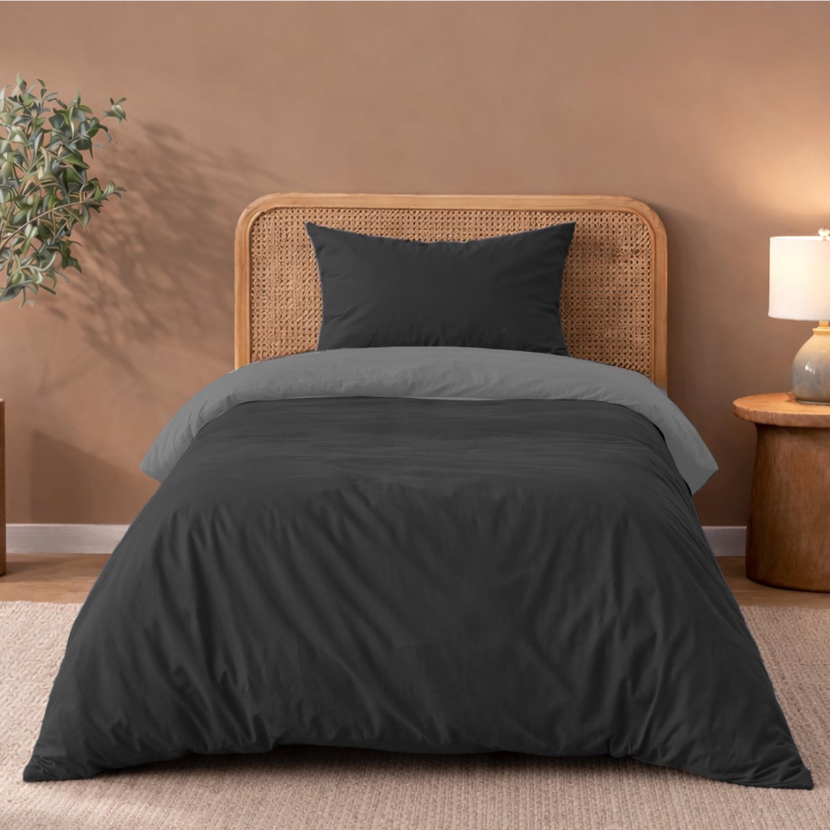 SnelShoppen - Twinzen Omkeerbaar Dekbedovertrek 135x200 cm met 1 Kussensloop 50x70 cm - Donkergrijs/Lichtgrijs Microvezel Beddengoedset - Oeko-Tex Kwa