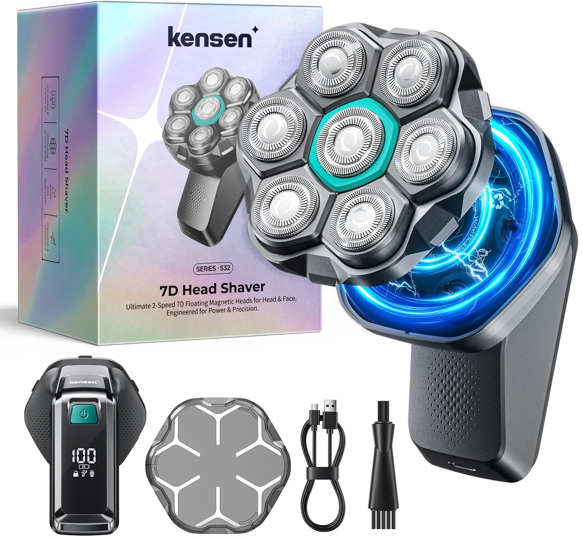 SnelShoppen - Hoofdscheerapparaten voor Mannen, 2-Speed Verstelbare 7D Waterdichte Magnetische Elektrische Scheerapparaat met 100 Min. Batterijduur