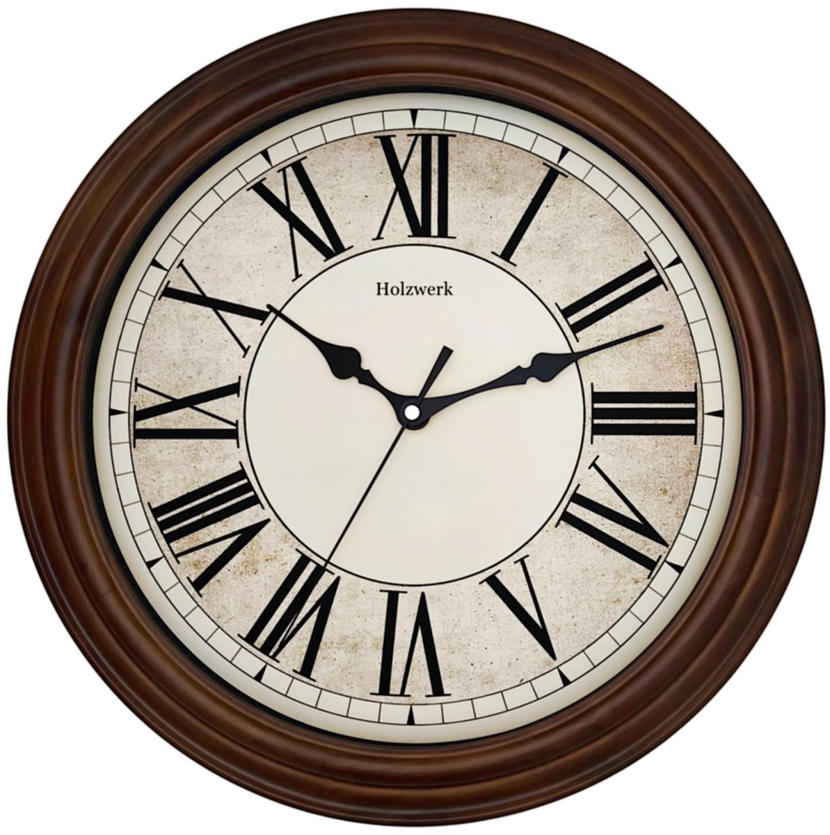 SnelShoppen - Retro Houten Wandklok met Romeinse Cijfers, Stil Uurwerk, Massief Hout, Bruin, 35 cm, Geruisloos, Perfect voor Woonkamer, Keuken en Slaa