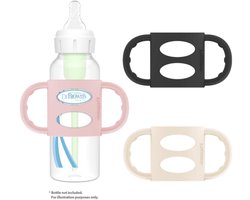 Dr. Brown's Siliconen Flessenhandgrepen voor Smalle Babyflessen (Zwart/Roze/Ecru) – Afneembare Easy Grip Handvatten – BPA-vrij – Overgang naar Drinkbeker