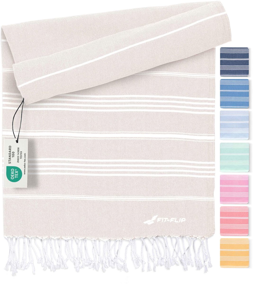 SnelShoppen - Fit-Flip Hamamdoek XXL 100x200cm - Sneldrogend Strandhanddoek van 100% Katoen - Fouta, Pestemal Turkse Handdoek - Ideaal voor Strand, Ha