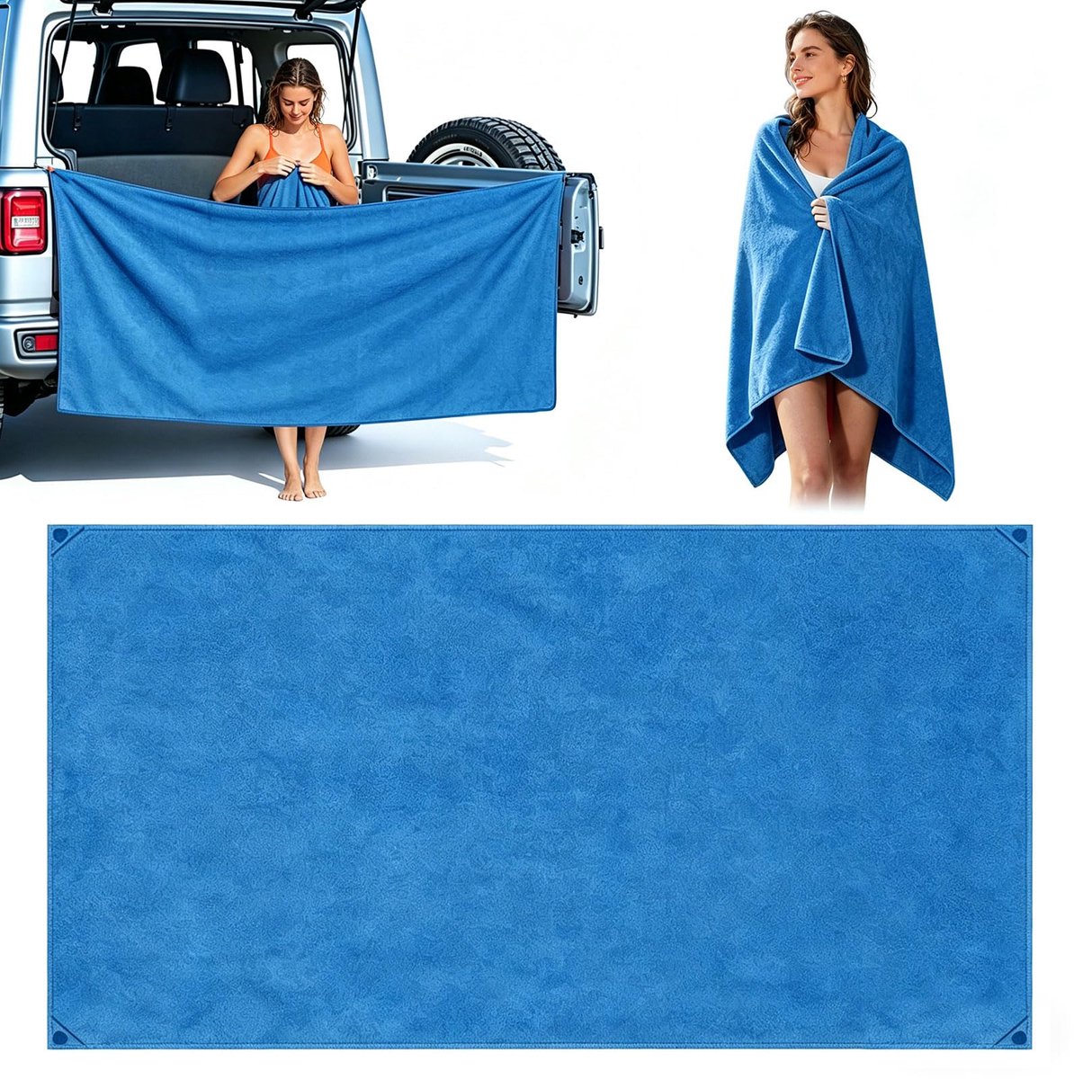 SnelShoppen - Magnetische Strandhanddoek 80 x 190 cm - Blauw - Ideaal voor Strand, Sport, Fitness en Bad - Zachte en Sneldrogende Handdoek voor Volwas