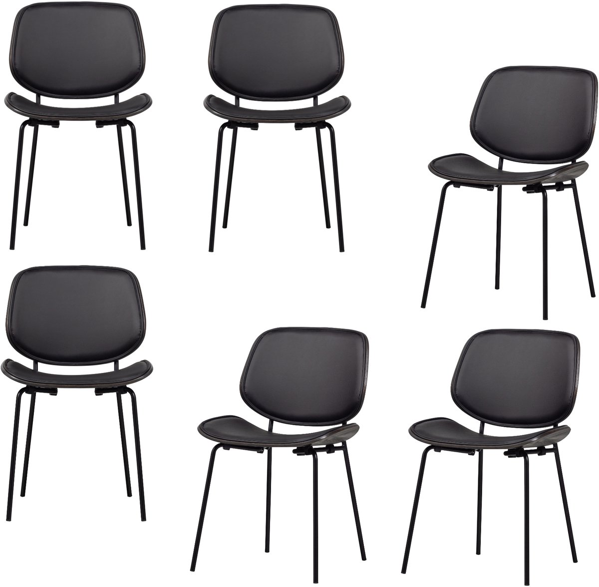WOOOD vtwonen Classic Eetkamerstoelen - Hout - Zwart/Walnoot - Set van 6