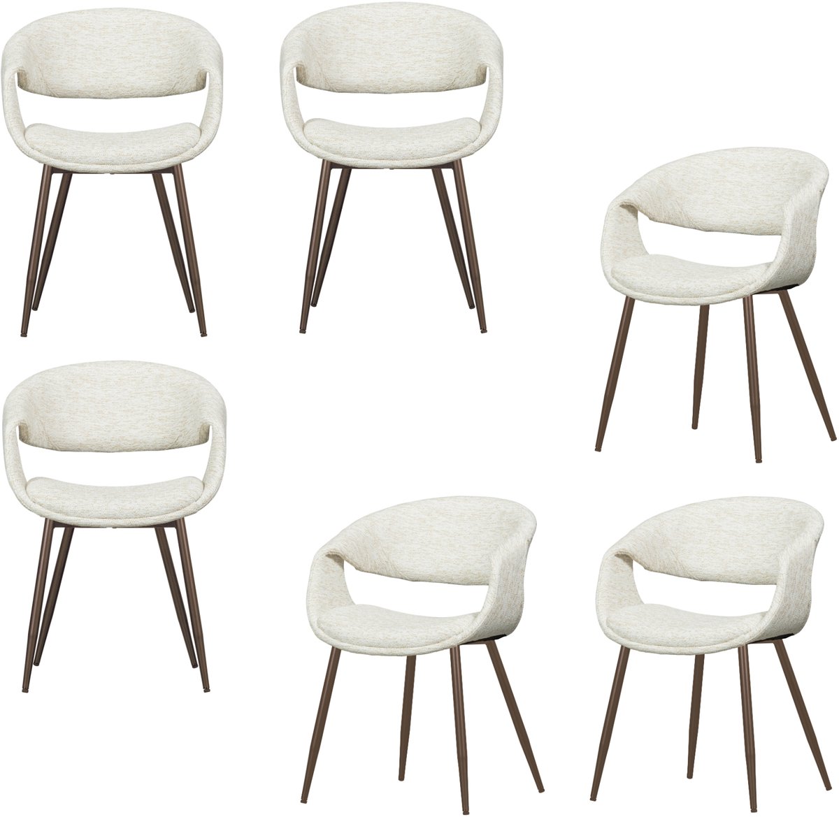 WOOOD Yossi Eetkamerstoelen Metalen Koper Poot - Naturel - Set van 6