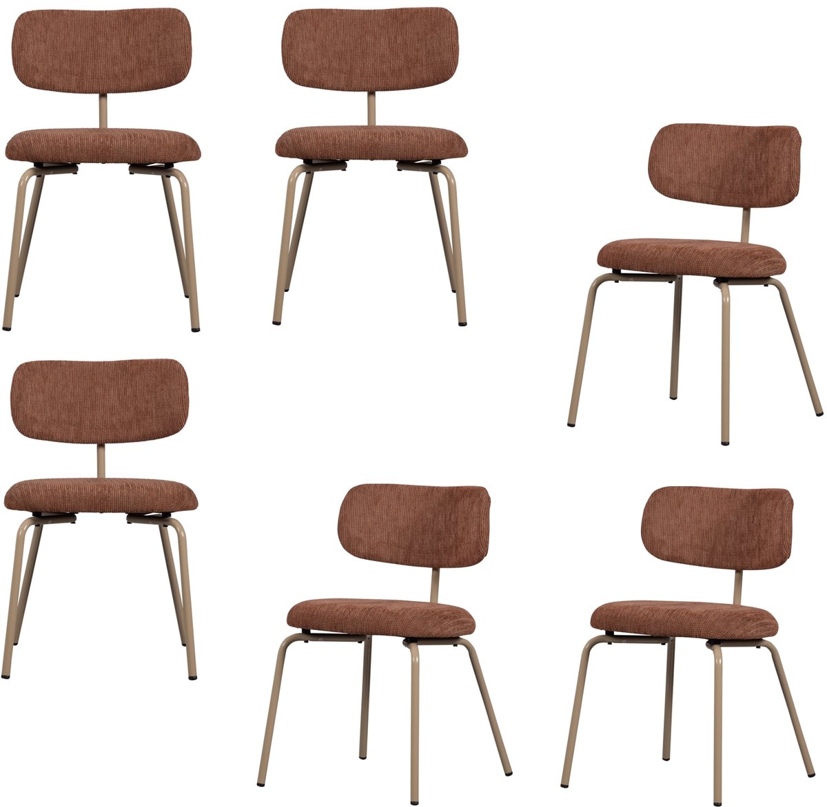 WOOOD Travis Eetkamerstoelen - Polyester - Bruin - Set van 6