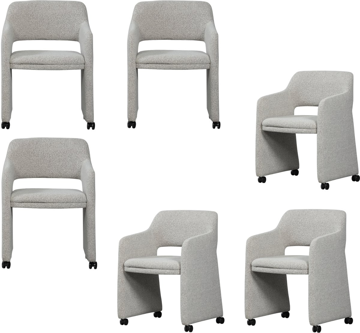 WOOOD Lyric Eetkamerstoelen - Bouclé - Greige - Set van 6 Grijs