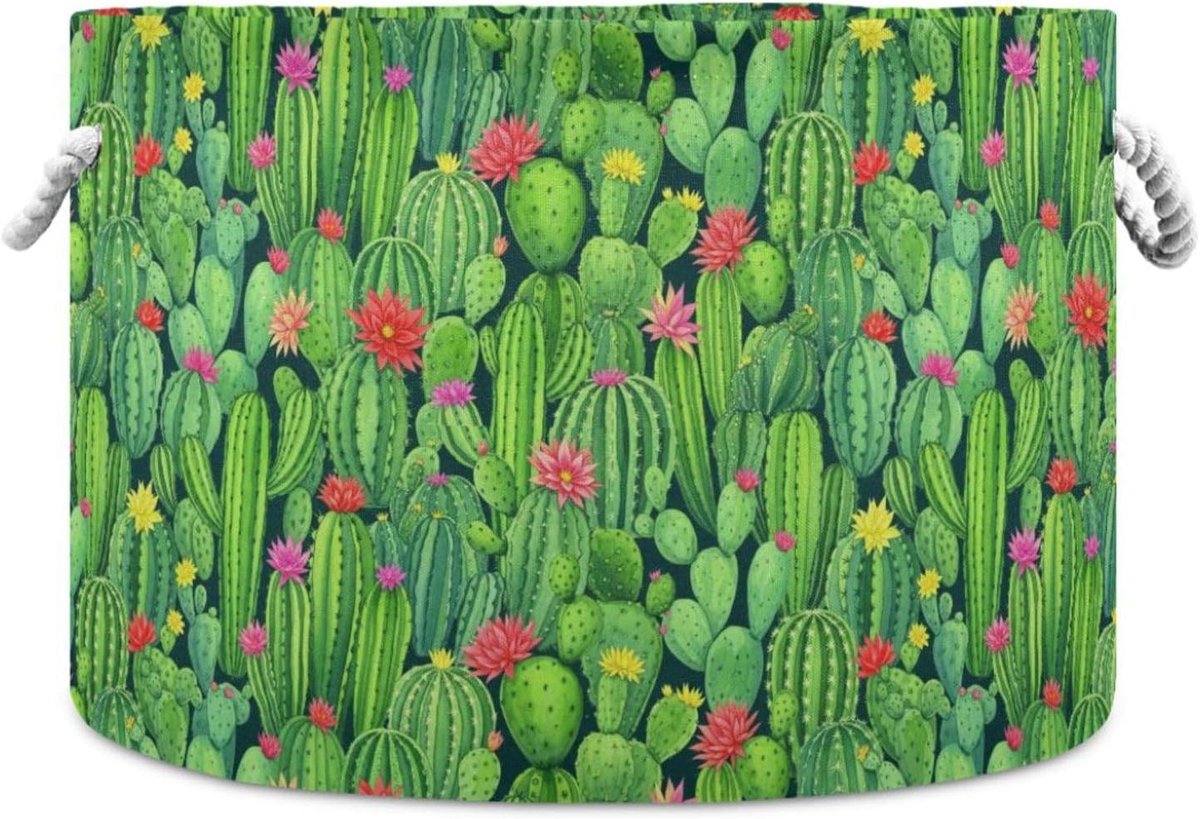 Grote dekenmand - Opbergmand - Speelgoed opbergen - Opvouwbaar ontwerp - 50 liter - Cactus Bloemen