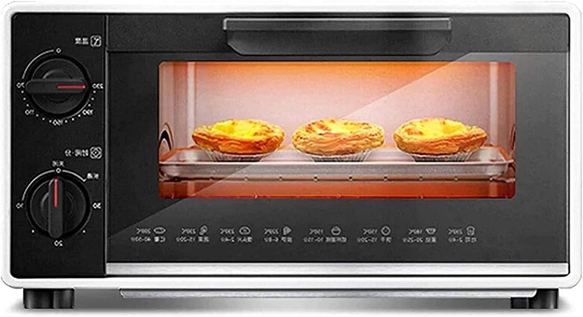 Mini Oven Kleine Oven Koken en Bakken Dubbele Glazen Deur 10 Liter Zwart