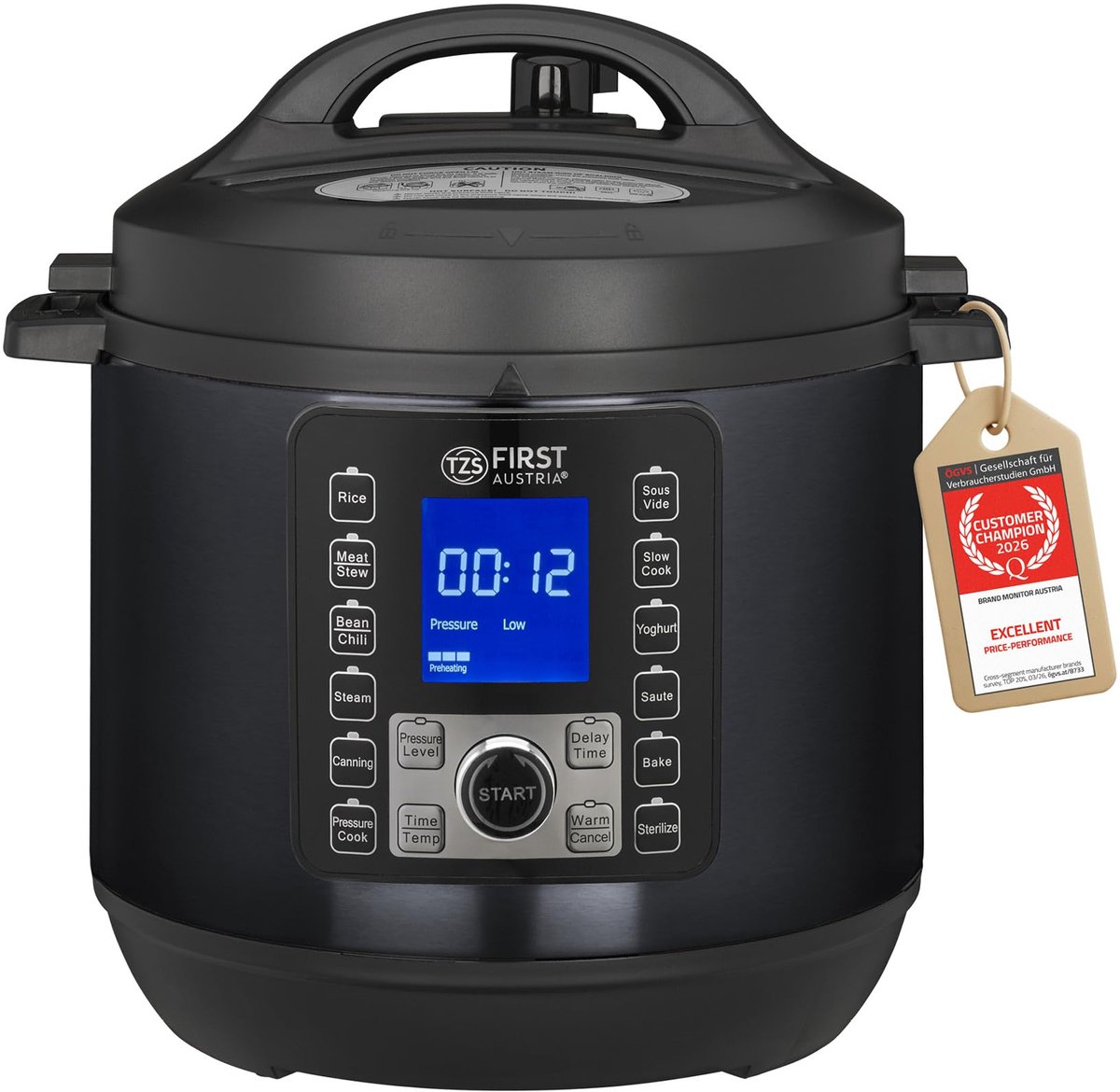 SnelShoppen - Elektrische Multicooker 6L - 1000W - 12 Programma's incl. Sous-vide - Snelkookpan met LCD-display - Stoomrek, Lepel & Maatbeker - Grijs