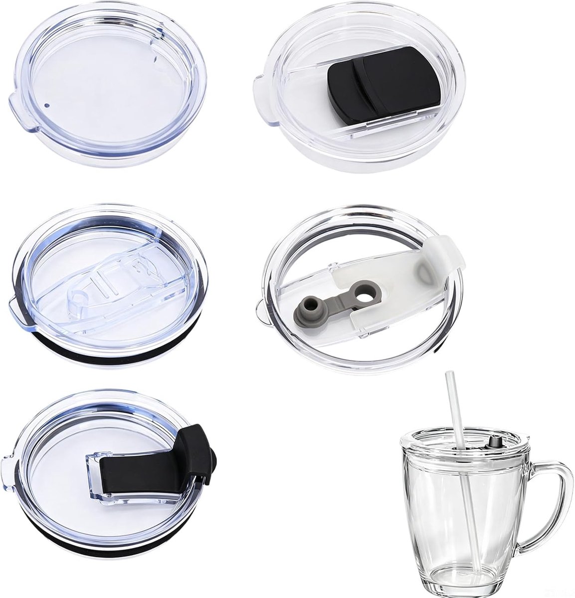 Vervangende Tumbler Lids 20oz - Set van 5 Transparante, Herbruikbare en Levensmiddelenveilige Drinkdeksels voor RVS Reiscups, Koffiekoppen en Smoothies met Flip Opening van 8cm