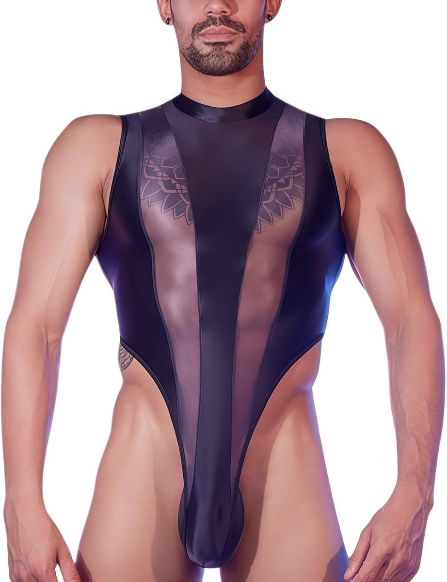 Transparant mouwloos bodysuit voor heren, elastisch sportpak voor training, zwemmen en dansactiviteiten