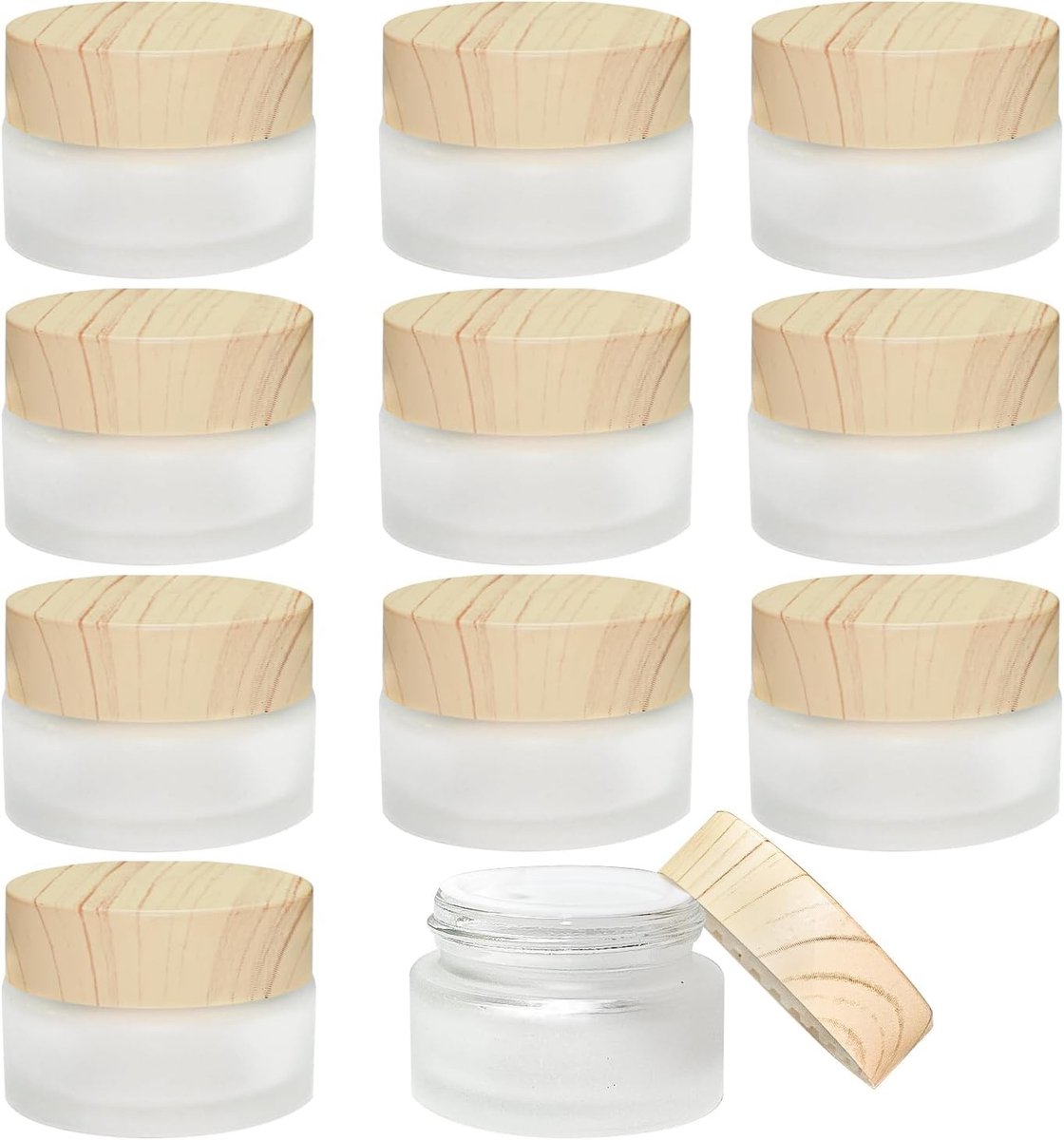 Set van 11 Frosted Glazen Potjes van 20 ml, Lege Crème Potjes voor Cosmetica, Lipbalsem en Lotion, Ideaal voor Reizen en Opslag