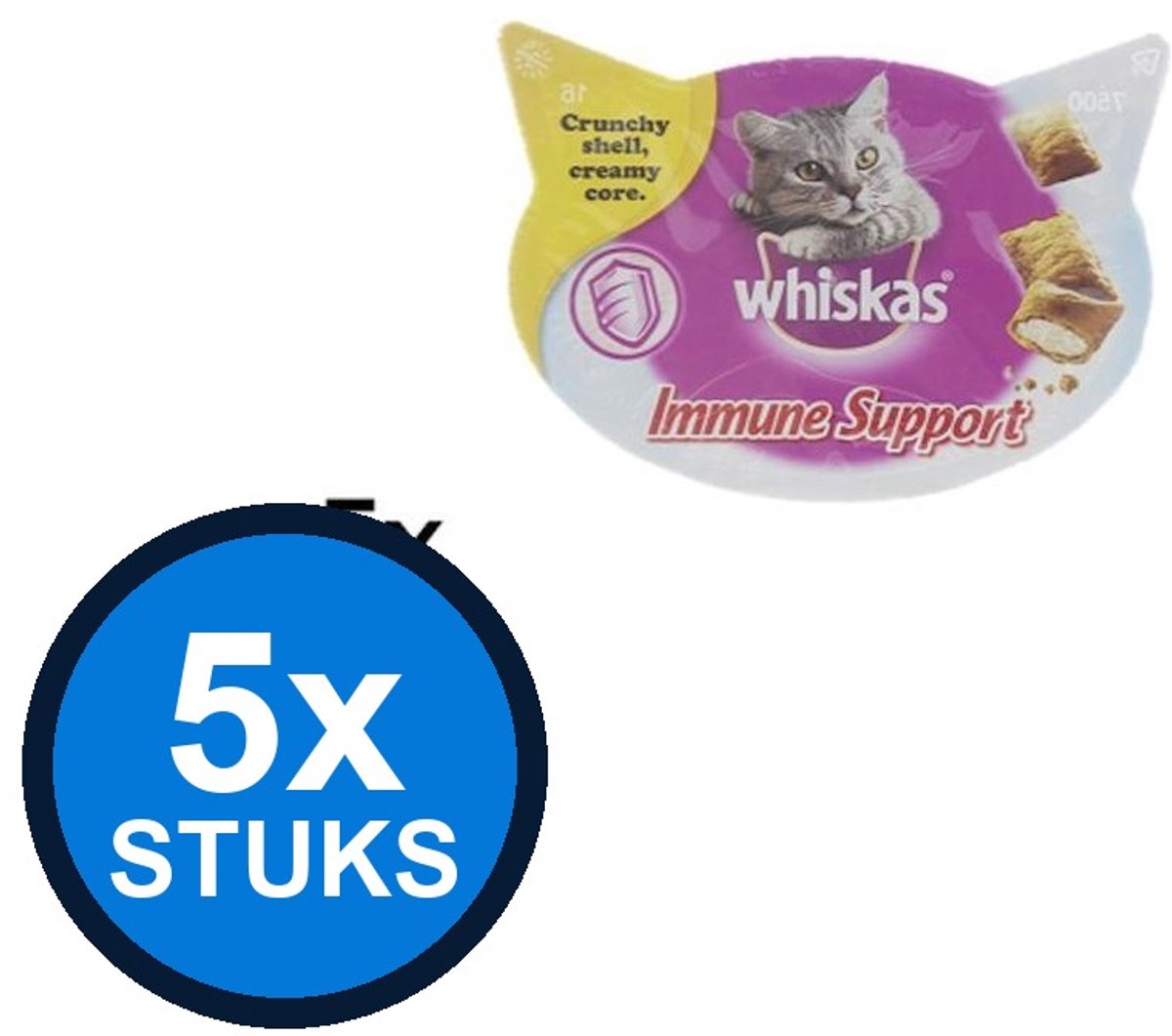 5x Whiskas snack | Immune support | Vitamine E-xtra | Kattenvoer | Snoepjes | 5x 50gr | Omega 3 | Essentiële vitaminen | Crunchy buitenkant met romige vulling | Kattensnoepjes