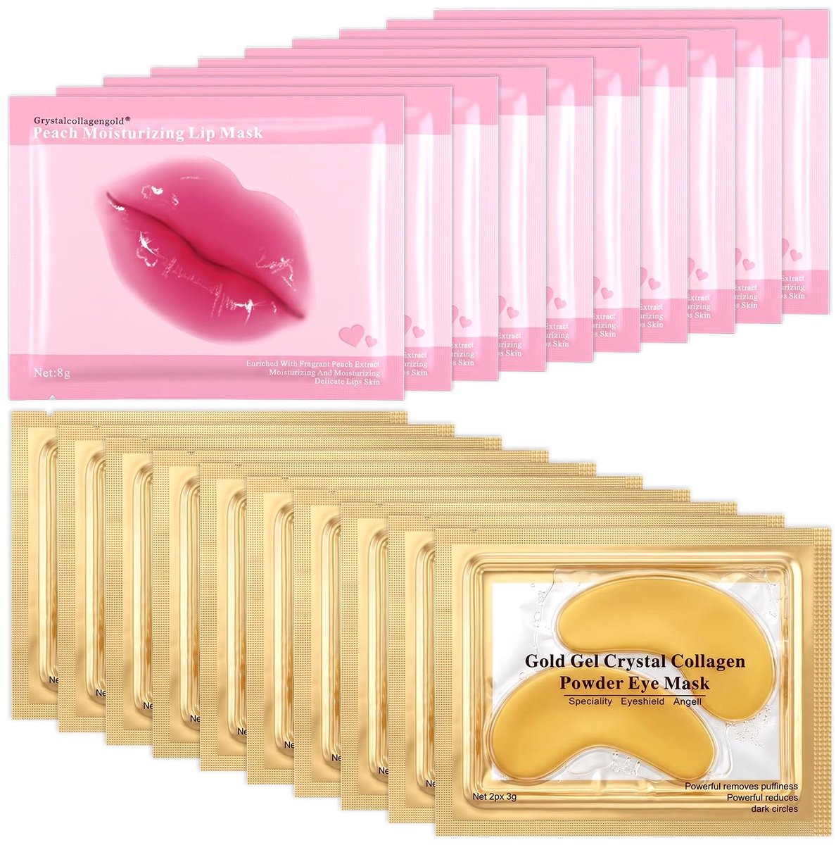 SolidKeus - 10 Paar Gouden Oogpads met Lippenmaskers