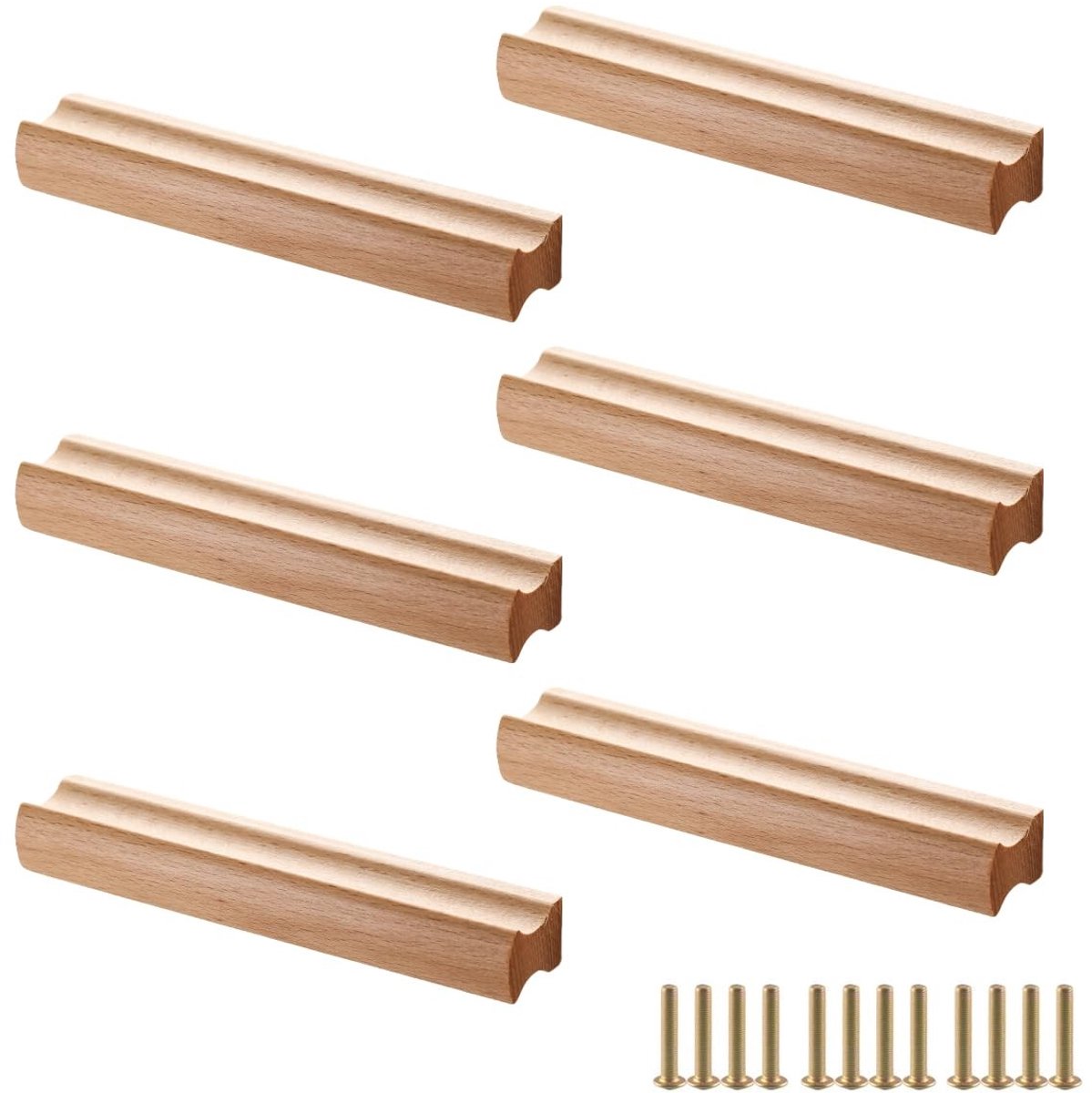 SolidKeus - Set van 6 Houten Meubelhandgrepen met Schroeven