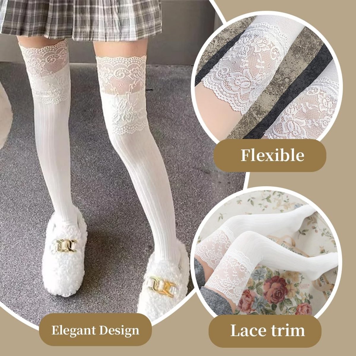 SolidKeus - Lange Dameskniekousen met Delicate Kantdetails