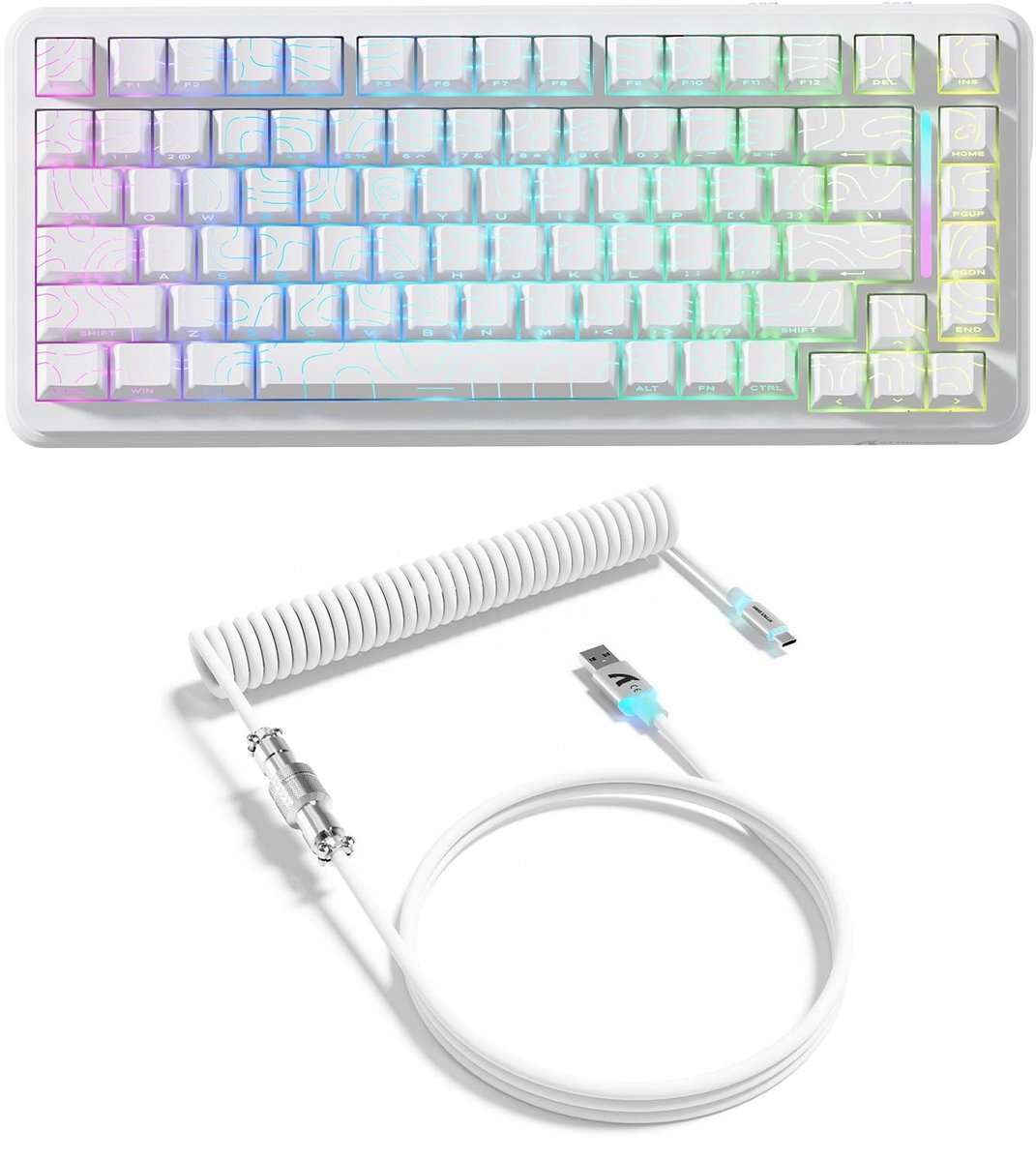 SolidKeus - Draadloos Gaming Toetsenbord met Hall Effect Schakelaars en RGB Kabel - Wit
