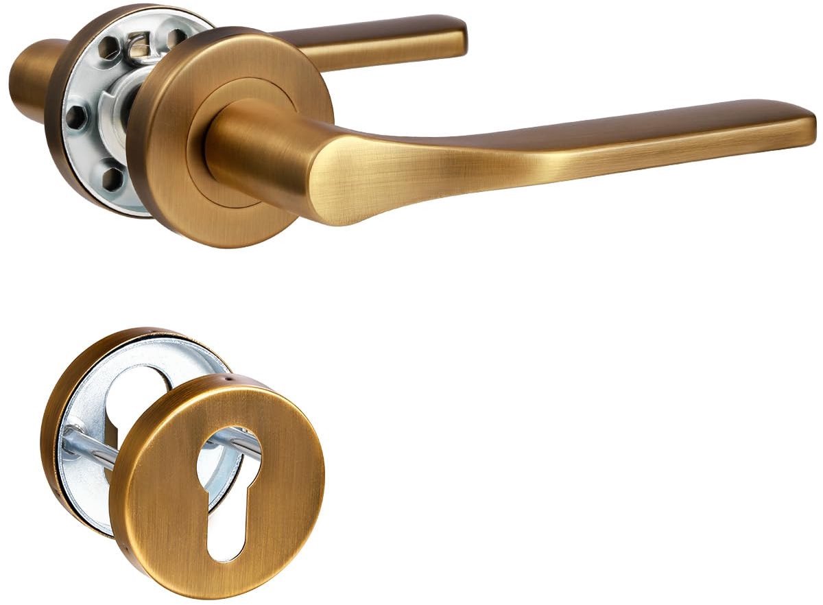 SolidKeus - Deurhendel Set Antiek Messing, Roestvrij Staal met L-vormige Rosette