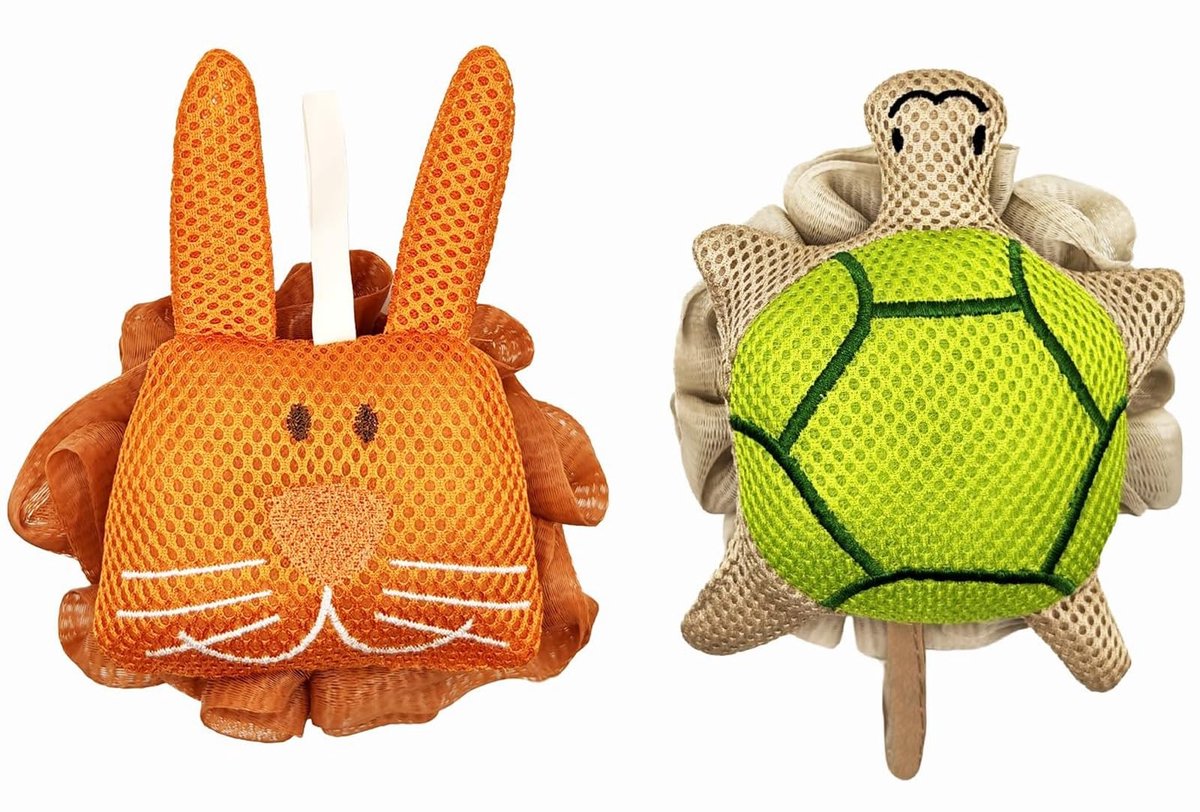 SolidKeus - Set van 2 Zachte Mesh Douche Sponzen met Dierontwerp