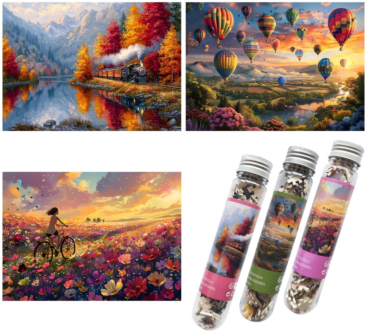 SolidKeus - Set van 3 Kleine Legpuzzels voor Volwassenen, 150 Stukjes, Uitdagende Micro Puzzels
