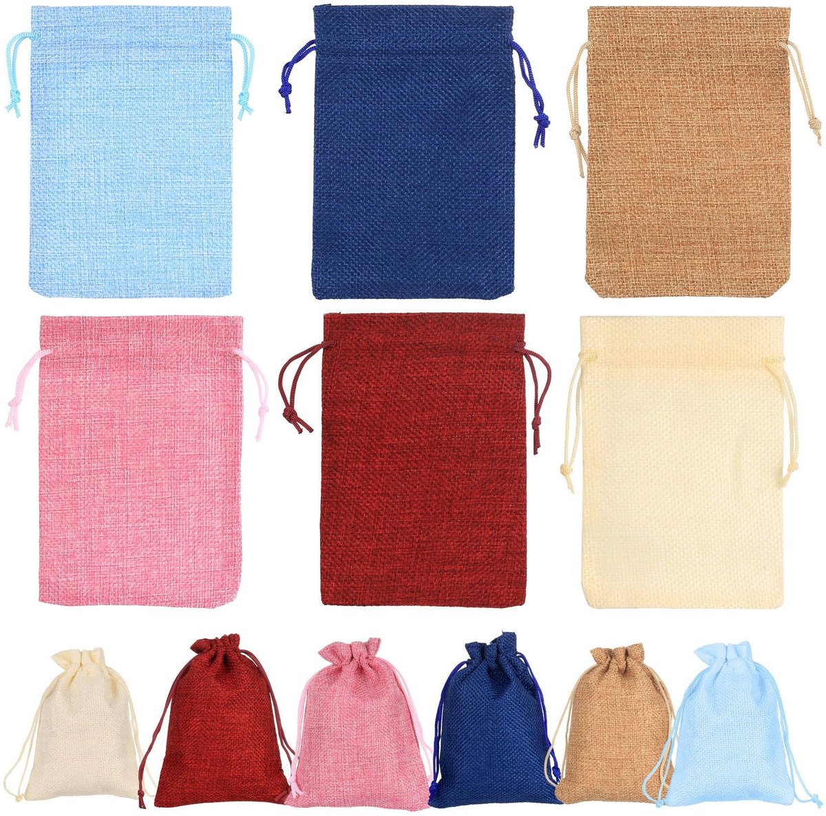 SolidKeus - Set van 18 Jute Zakjes met Trekkoord voor Cadeaus