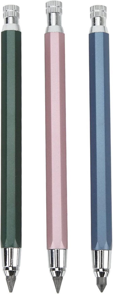 3-delige Mechanische Houtbewerking Potlood Set, 5.6 mm Automatische Grafiet Pennen voor Schetsen, Tekeningen en Markeren