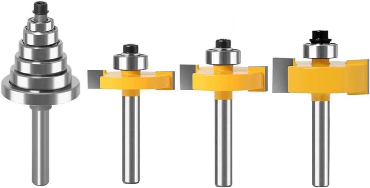 Set van 3 Rabbeting Freesbits met 1/4 Inch Shank en 6 Lager, voor Precisiewerk en Houtbewerking